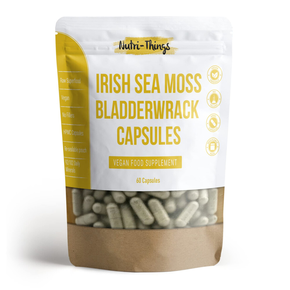 Nutri-Things Irish Sea Moss Capsules | Organic Seamoss Herbal Supplements With Bladderwrack | Vegan Alternative To Sea Moss Gummies | High Strength 60 Capsules