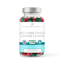 Apple Cider Vinegar Gummies with The Mother & Ginger x 120 (2 Month Supply), Each Vegan ACV Natural Apple Flavour Gummy Contains 500mg of Apple Cider