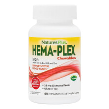 NaturesPlus HemaPlex Chewable Iron - Gentle Iron Supplement with Vitamin C, Methyl B12, Folate - Blood Health, Immune, Energy - Vegan, Gluten Free -
