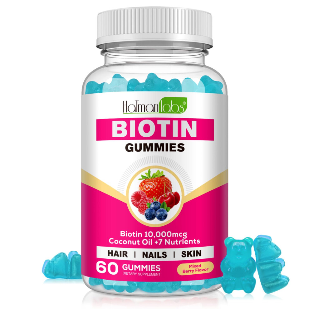 Biotin Hair Growth Supplement 10,000 mcg-Chewable Biotin Gummies for Skin, Hair & Nails-Hair Vitamins for Growth and Hair Loss with Coconut Oil,