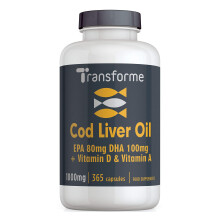 Cod Liver Oil Capsules 1000mg 365 High Strength Omega 3 Softgels, EPA DHA Vitamins A & D3, Full Year Supply, Gluten Free
