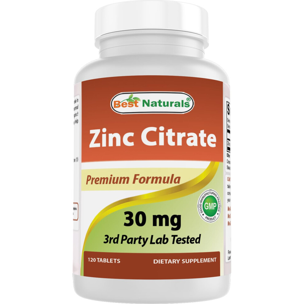 Best Naturals Zinc 30Mg Supplements (As Zinc Citrate) - Zinc Vitamins For Adults Immune Support - 120 Tablets (120 Count (Pack Of 1))