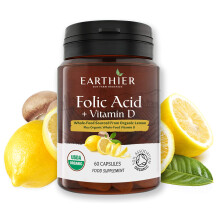 Organic Folic Acid plus Organic Vitamin D from Whole Foods - Certified Organic by Soil Association - 2 Month Supply – VEGAN