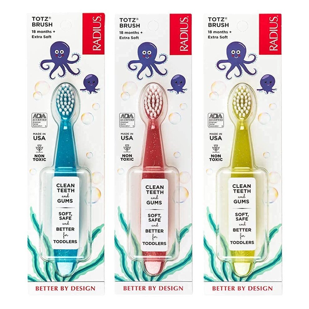 Toothbrush Totz Brush Extra Soft Assorted Colors 3 Count | Bpa Free And Ada Accepted | Designed For Delicate Teeth And Gums, For Children 18 Months Radius