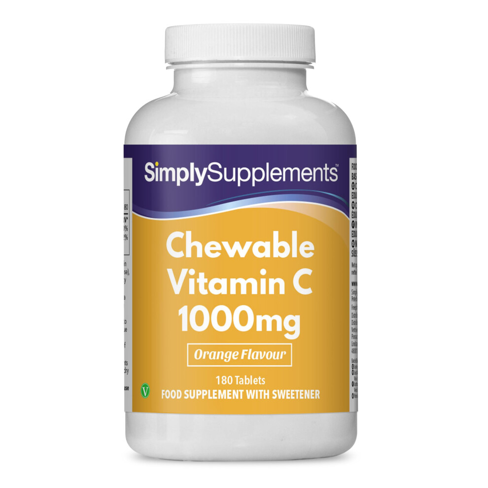 Simply Supplements Chewable Vitamin C 1000Mg | Supports Heathy Skin And Immune System | 180 Tablets | Manufactured In The Uk