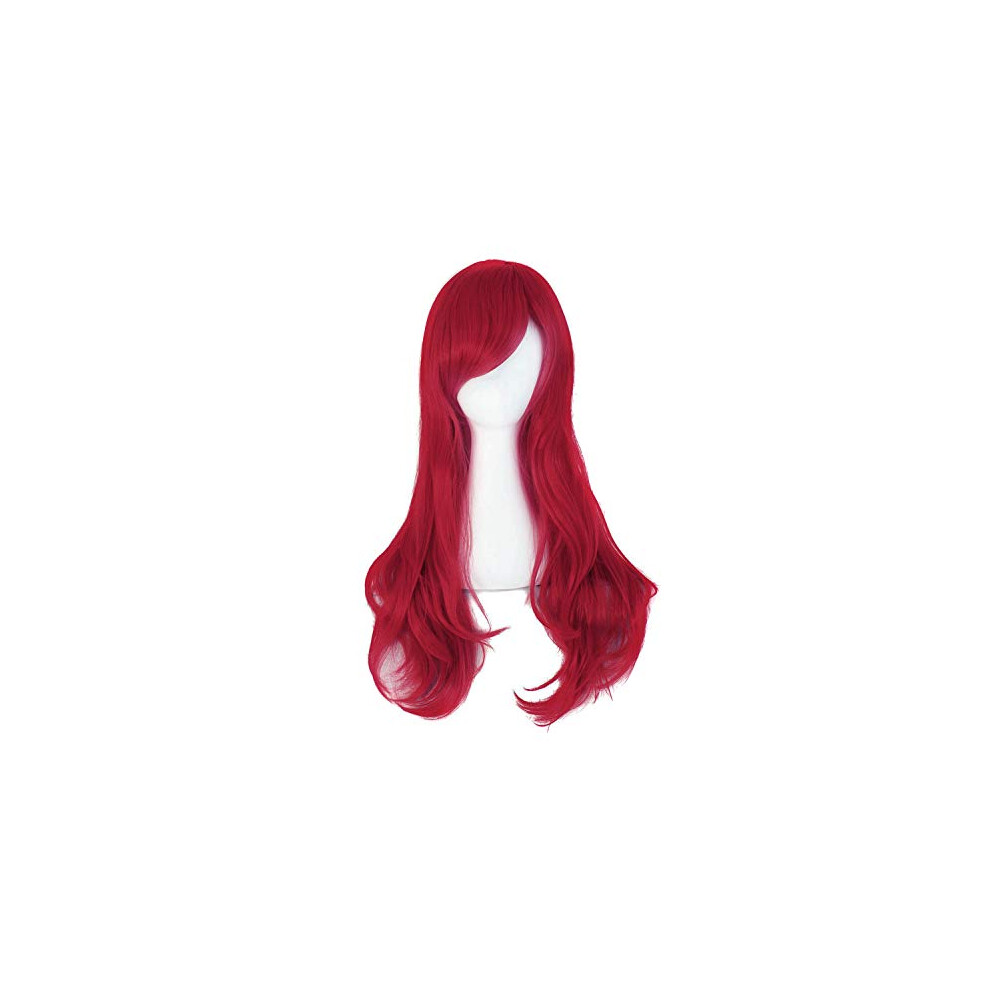 Mapofbeauty Unisex Red 28" 70Cm Long Curly Hair Ends Costume Cosplay Wig (Dark )