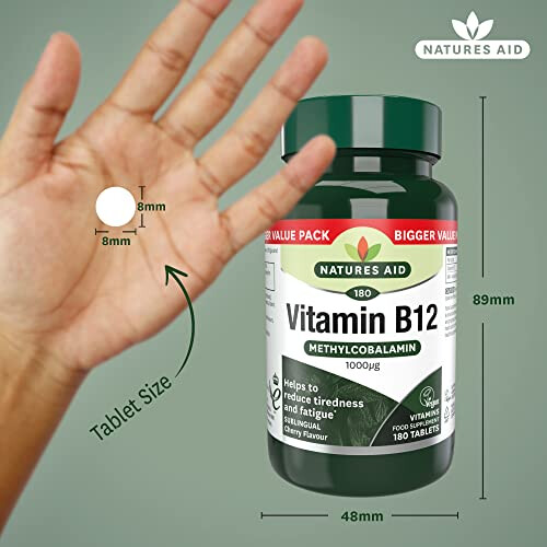 Natures Aid Vitamin B12, Methylcobalamin, One-A-Day, Cherry Flavour, 180 Tablets 2