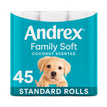 Andrex Coconut Fresh Fragrance Toilet Roll - 45 Rolls (9 x 5 Packs) with Unique Texture | Product Code 417-2466-5