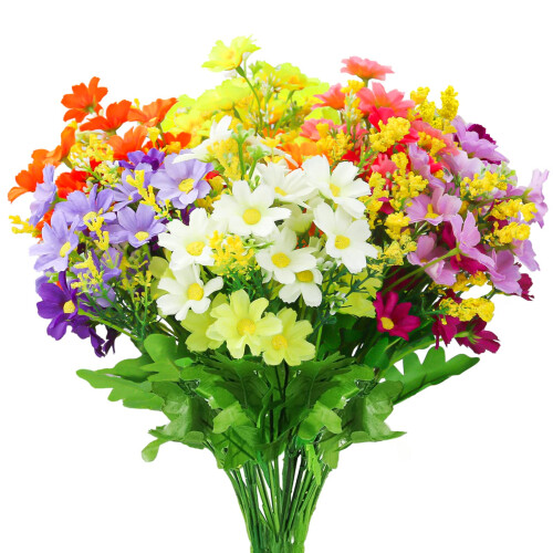 OWLKELA ARTIFICIAL DAISY FLOWERS-6PCS - 6 Bundles, 6 Colors, UV-Resistant Silk Blooms for Indoor/Outdoor Decor, Vase Ready
