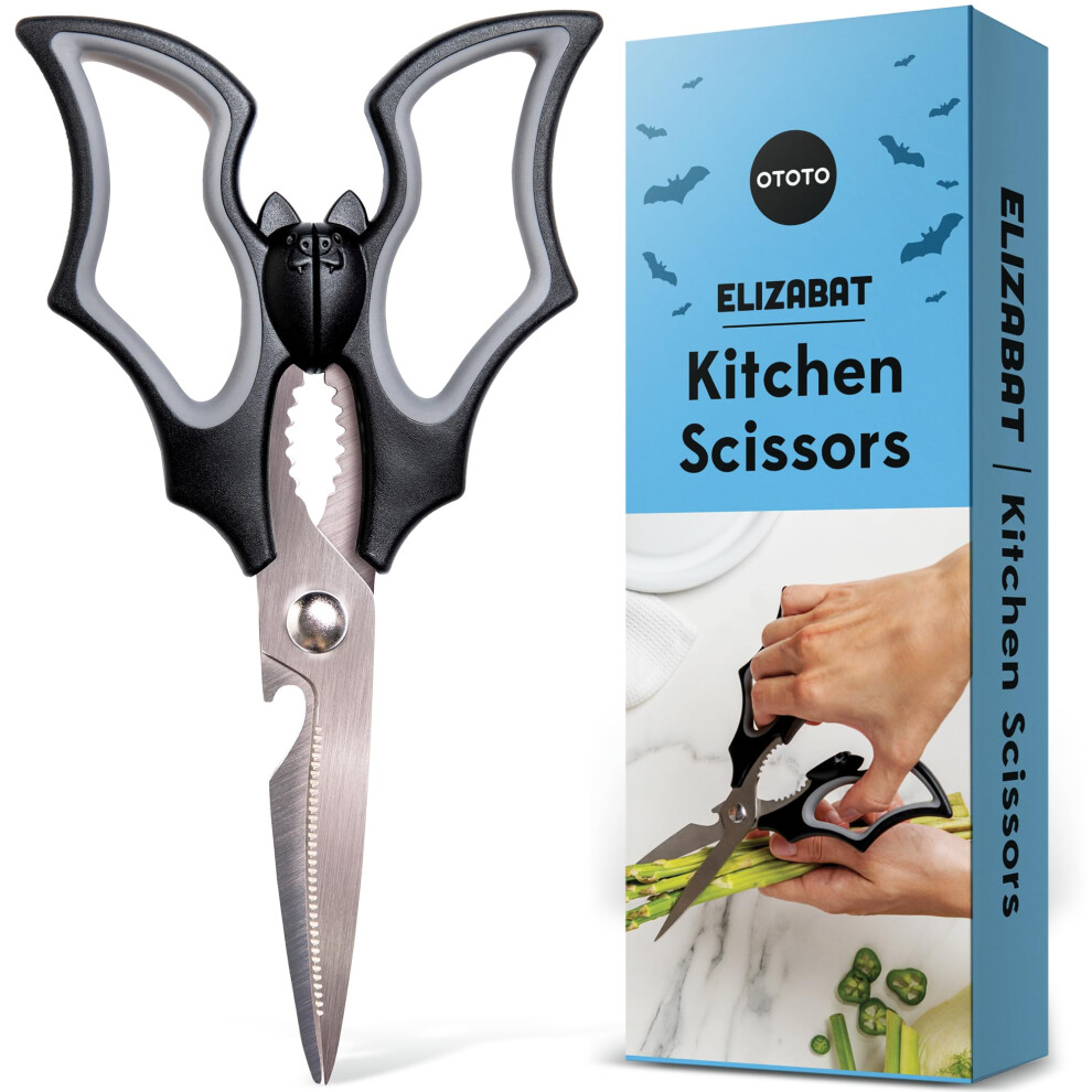 New!! Elizabat Kitchen Scissors by OTOTO - Halloween Goth Cute Bat Kitchen Shears, Gothic Scissors Kitchen Utensils - Spooky Bats Halloween Gifts,