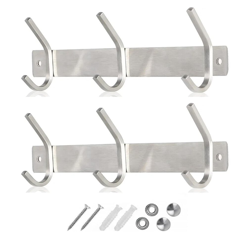 Glazievault Coat Hooks Wall Mounted Coat Rack (Pack 2) - Heavy Duty Wall Hooks - Stainless Steel Coat Hangers Wall Mounted Clothes Hooks
