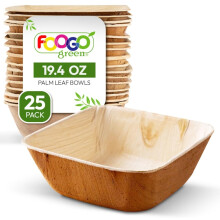 25 Disposable Palm Leaf Bowls, 5.5" (13cm) 19.4oz (550ml), Soup Dessert Salad Bowl, Deep Square, Sturdy Eco Friendly Biodegradable, Bamboo Bowls,