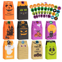 Halloween Treats Bags Party Favors 80 Pcs Kids Halloween Candy Bags for Trick or Treating + 84 Pcs Halloween Stickers, Mini Paper Gift Bags for Treats