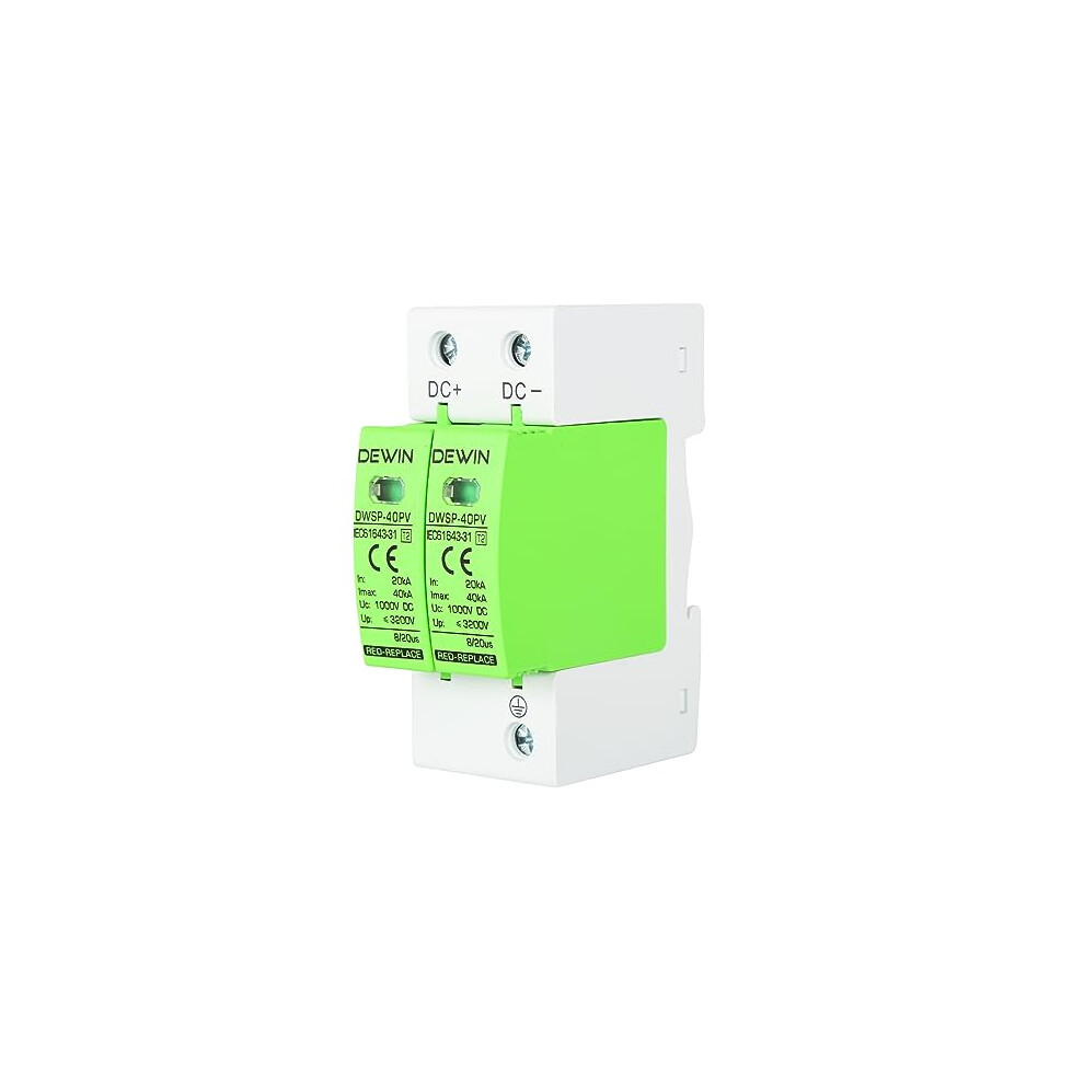 Surge Protective Device, 2P 40Ka Photovoltaic Arrester Device Dc 1000V Surge Protector Lightning Protection Device 35Mm Din Rail 8435611498847