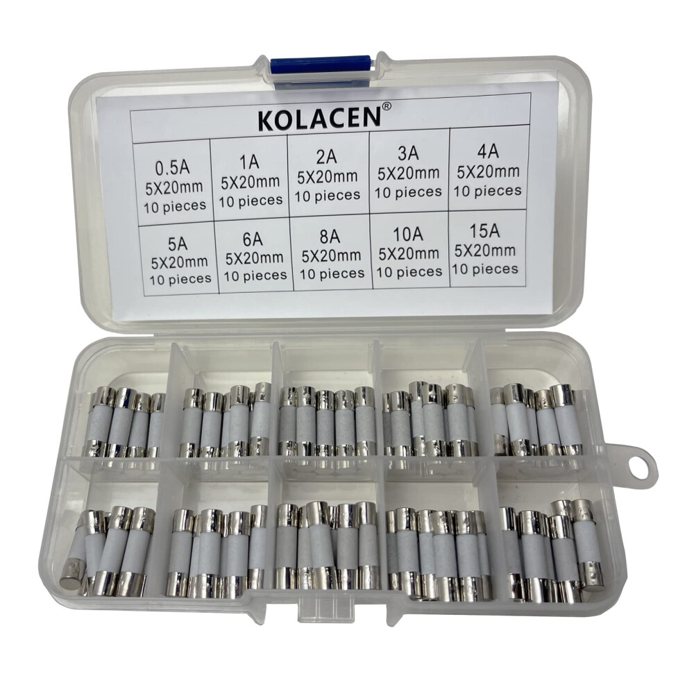 Quick Fast-Blow Ceramic Tube Fuse 5 X 20 Mm Assorted Kit 0.5Amp 1Amp 2Amp 3Amp 4Amp 5Amp 6Amp 8Amp 10Amp 15Amp (Pack Of 100) 606829108578