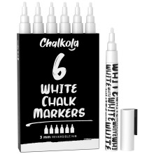 White Chalk Pens - White Dry Erase Liquid Chalk Pens for Chalkboard, Blackboard, Window, Bistro, Car Glass, Board, Signs - 3mm Reversible Bullet &