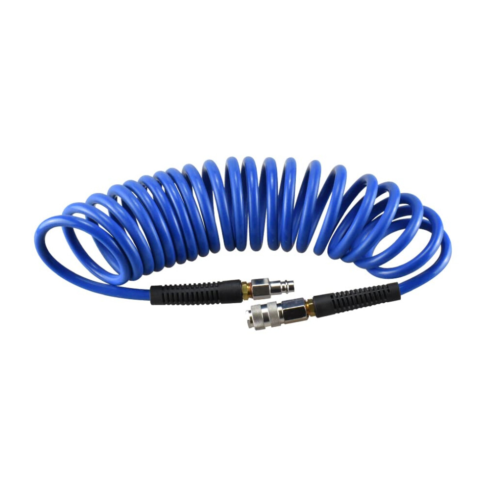 Air Compressor Hose Polyurethane(Pu) Recoil Blue With 1/4" Europe Quick Coupler And Plug Fittings, 5M Length 5060885560865