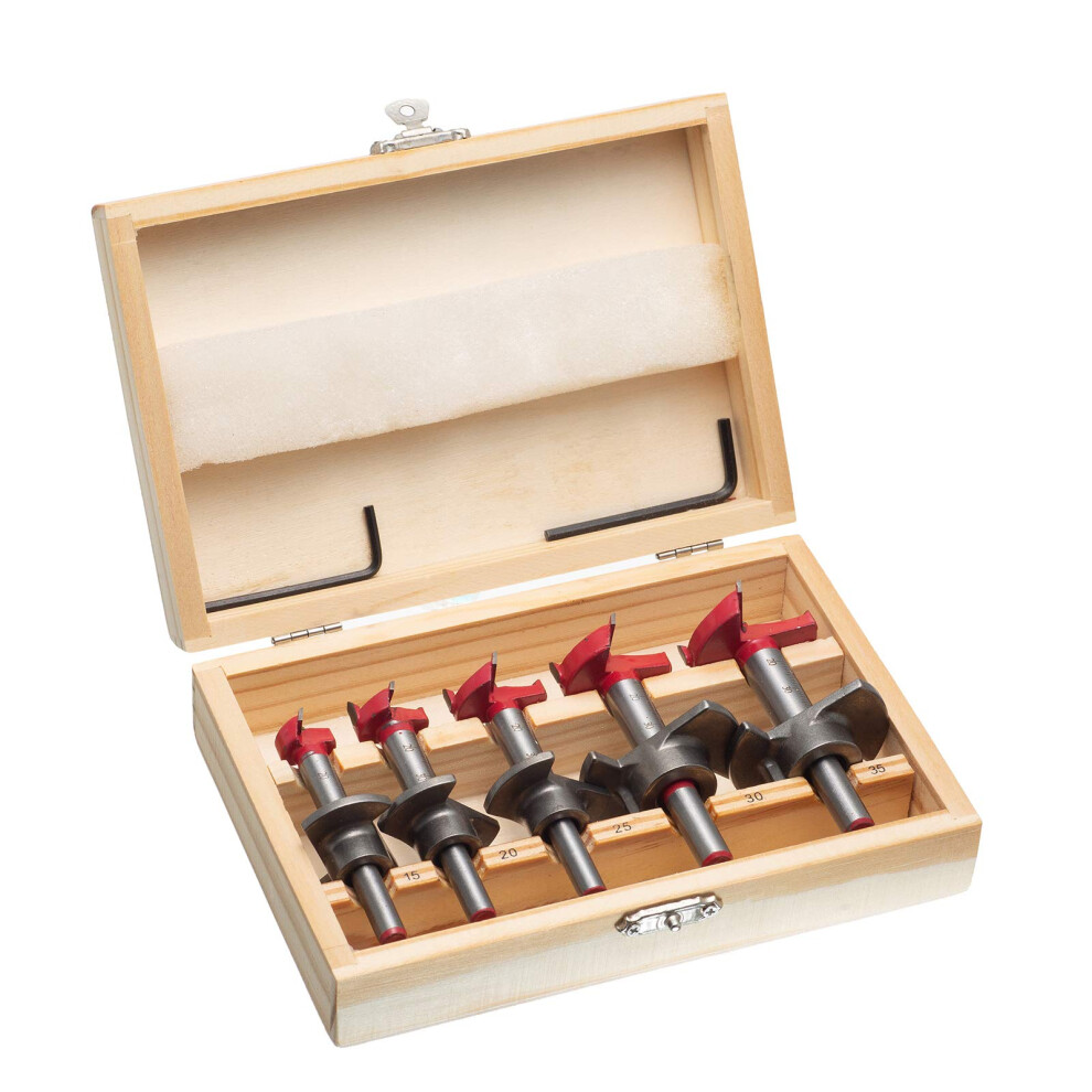 Hss Forstner Drill Bit, 5Pcs 15-35Mm Adjustable Positioning Drill Bit Set, Cemented Carbide Woodworking Hole Saw With Depth Stoper (Depth Range 736067848940