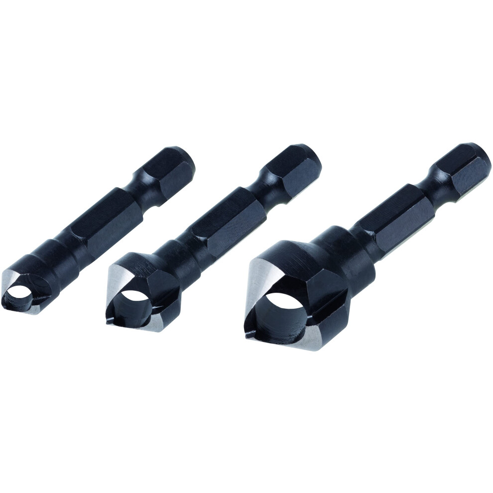 Wolfcraft Deburring Counter Set, Ø 8-16 Mm, Hexagon Shank, 3 Pcs. I 4375000 I For Deburring And Countersinking Bore Holes In Wood, Non-Ferrous Metal And