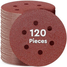 Sanding Discs (120 PK, 6 Holes) - 150mm Sandpaper for Random Orbital Sanders - Self-Adhesive w/Hook & Loop Closure - Fine & Coarse Grinding w/