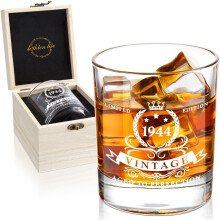 80th Birthday Gifts for Men 360ml,1944 Whiskey Glass in Valued Wooden Box,Bourbon Glass for 80 Years Old Dad,Husband,Friend,80th Bday Gift Ideas,80th