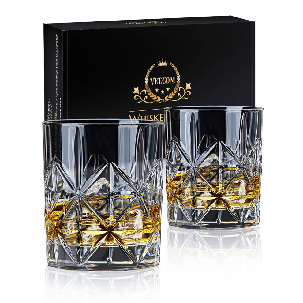 Whisky Glass, Whiskey Glass Set of 2, STNTUS 300ml Old Fashioned Whiskey Glasses, Personalised Whisky Glass Gift Set for Men, Classic Whiskey Tumblers