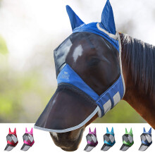 CareMaster Pro Luminous Horse Fly Mask Large Eye Space Long Nose with Ears UV Protection for Horse Royal Blue M Cob