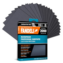Fandeli | Vattentät sandpapper | 2000 GRIT | 25 ark 9 '' x 11 '' | För bilpolering av trämöbler slipning och metallslipning | Vattentät
