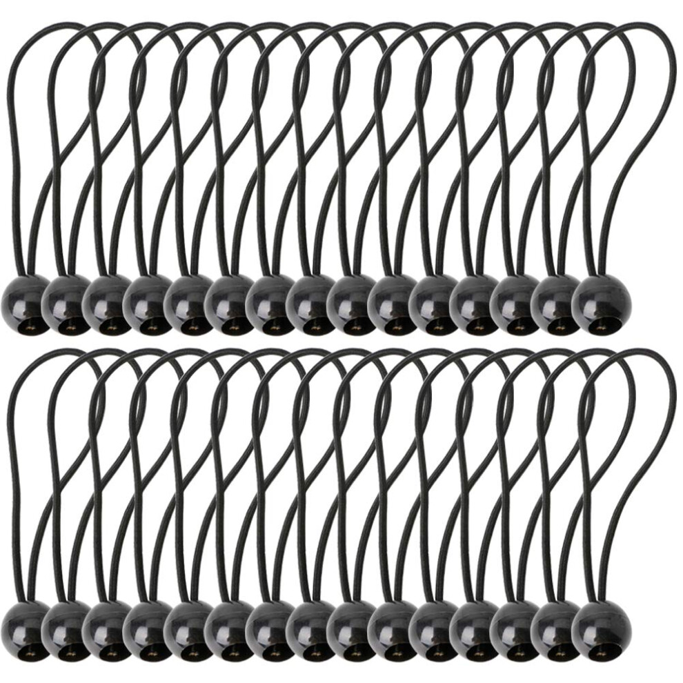 30Pcs Tarpaulin Bungees Balls Black Bungees Cord With Ball Bungee Toggle Ties Gazebo Tie Strap Tent Toggles Flag Bungees Tent Elasticated Tarp Ties 8102352634222