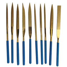 7-Inch Titanium Diamond Needle Files 10 Shapes, Medium #120 Grit Golden Titanium Diamond Coated, for Metal/Ceramic/Jewelry/Glass Filing, Quality-Grade