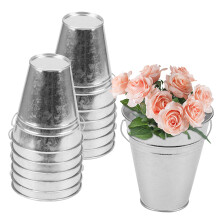 12PCS 4.5 Inch Small Tin Buckets Galvanized Pails, Mini Metal Bucket with Handle, Metal Buckets for Plant Pot Container Party