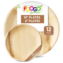 24pcs Disposable Palm Leaf Plates, 12x Large Round Plates, 12x Small Side Plates, Like Disposable Bamboo Plates, Strong Paper Plates, Party Wedding