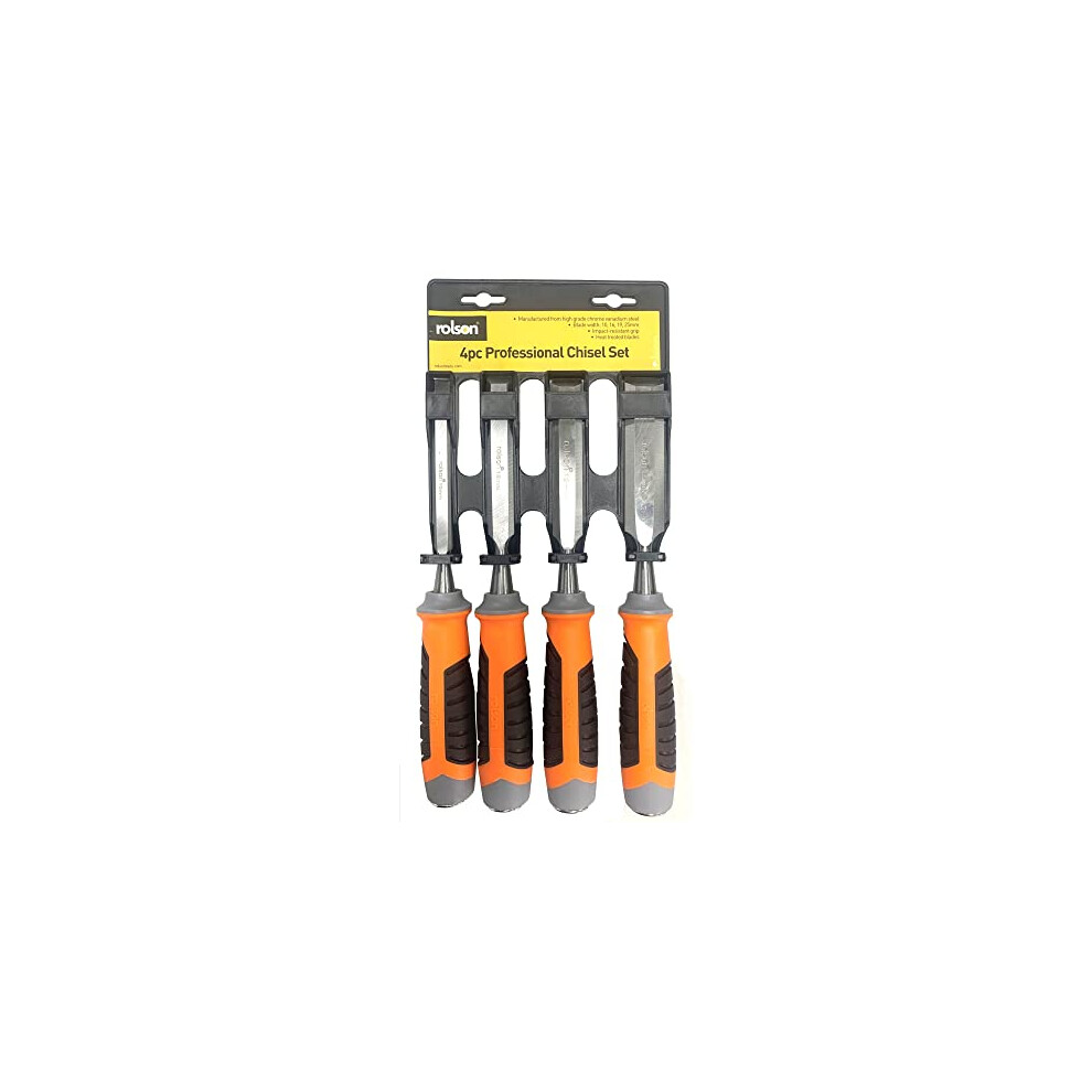 56135 4pcs CRV Wood Chisel Set, Black/Orange