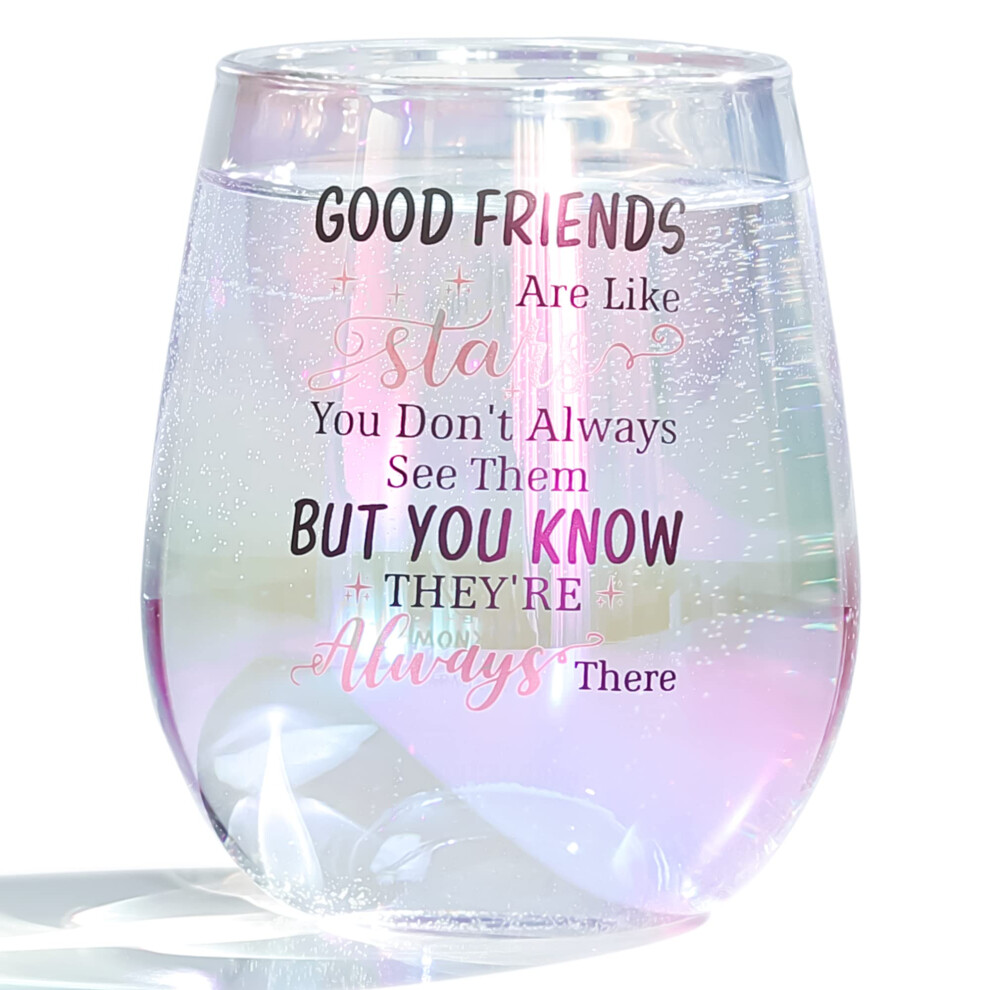 Best Friend Birthday Gifts for Women,Good Friends are Like Stars Wine Glass, Friendship Gifts for Women Birthday,Stemless Wine Glass Gifts Ideas for