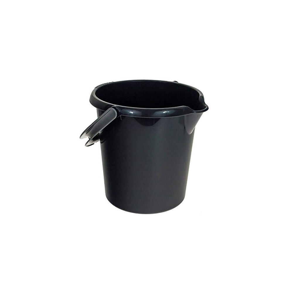 Black 10 Litre Durable High Grade Plastic Bucket with Litre Scale