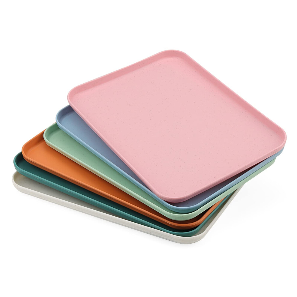 Keileoho 6 Pcs 31 X 22Cm Plastic Colourful Fast Food Serving Trays, 6 Color Rectangular Serving Lap Tray, 12 Inch Coloured Cafeteria Serving Tray For Food