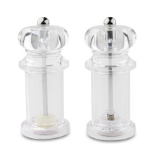 Salt and Pepper Mill 2 Piece Set, Non-Corrosive Ceramic Gears, 14cm - Acrylic Clear, 6 x 6 x 14 cm