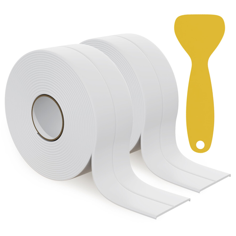 38mm x 3.2m White Self-Adhesive Bath Sealant Strip, Waterproof Sealing Tape Caulk Strip for Kitchen, Bathroom, Wall Corner, and Sink (White, 2)