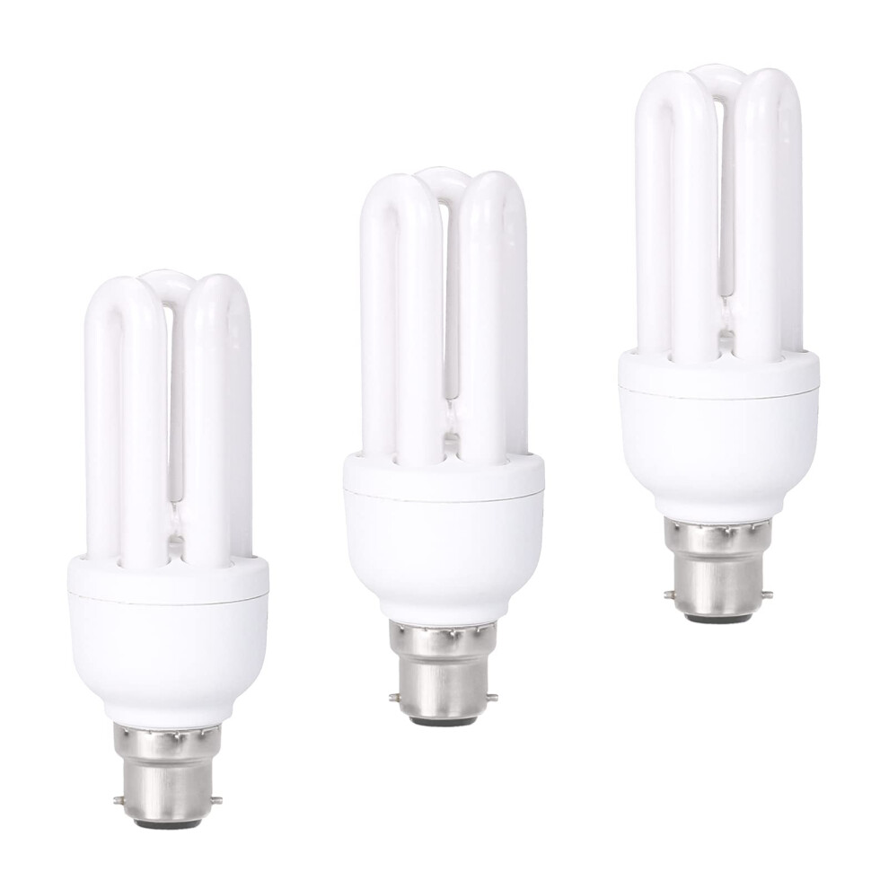 Energy Saving 11W CFL Low Energy Light Bulbs Bayonet, B22 / BC/ Bayonet Cap Incandescent Light Bulb, 660 Lumens, Warm White 2700K, 3 Pack