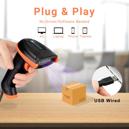 L5100Y Barcode Scanner USB Wired Long Range High Speed Laser Handheld 1D Bar Code Reader Plug and Play, Coral 2