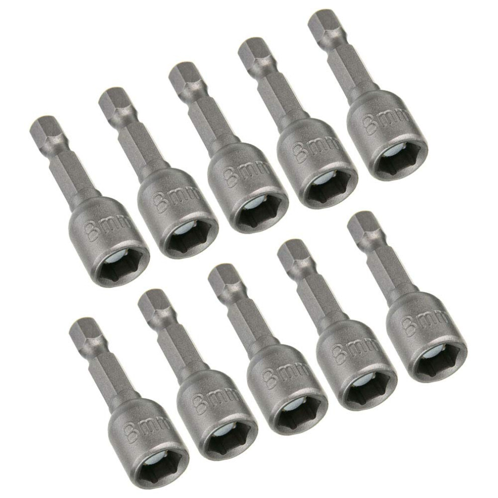 10Pcs 1/4'' Hex Shank Power Nut Driver Bit Set 8Mm Impact Nut Setter Socket Driver Drill Bit Set, 42Mm Length 761344878099