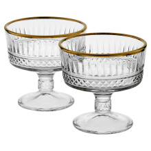 (2) Glass Dessert Bowls Ice Cream Sundae Fruit Cocktail Pudding Footed Dessert Cups