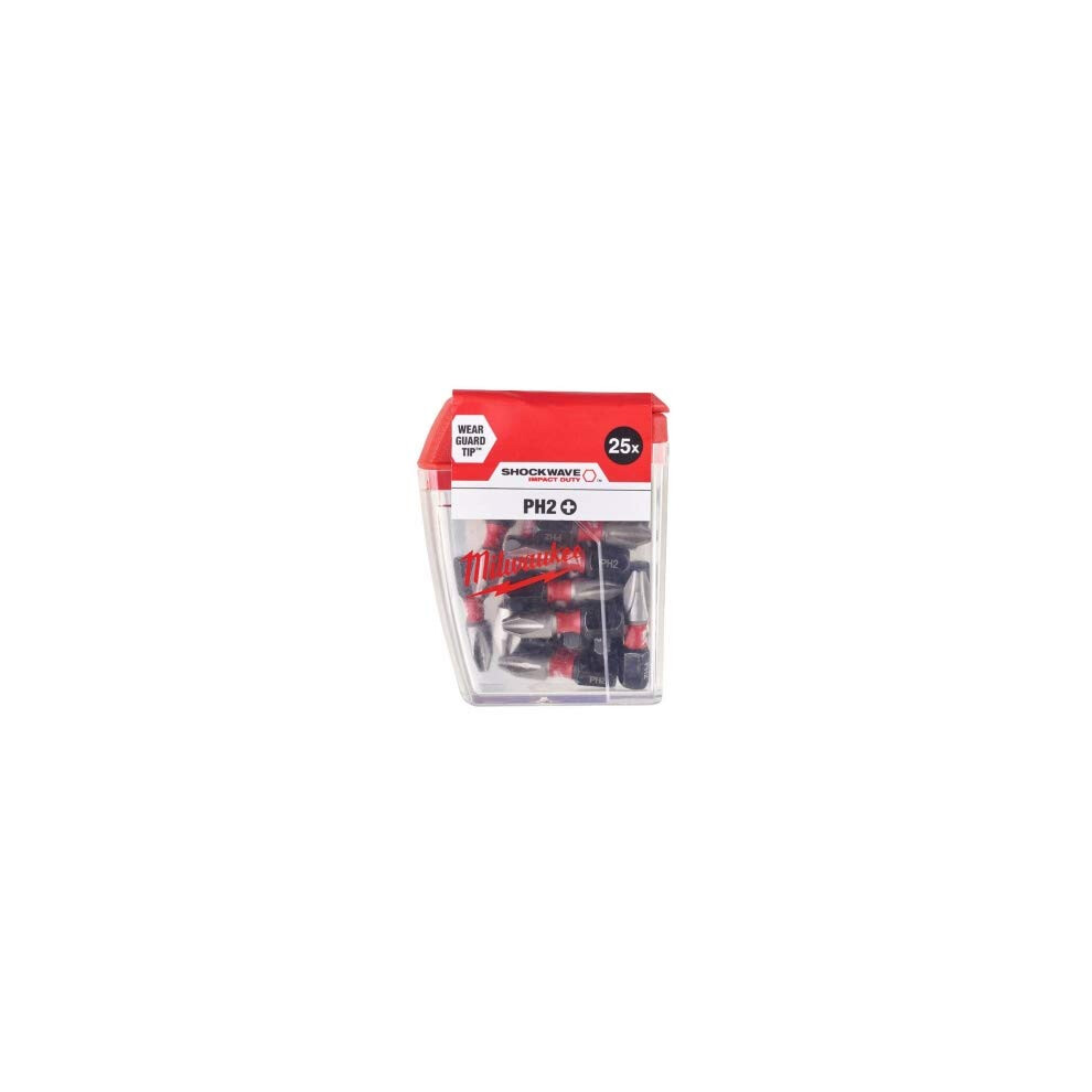 Milwaukee 4932472037 Ph2 25Mm Shockwave Screwdriver Bits Pack Of 25