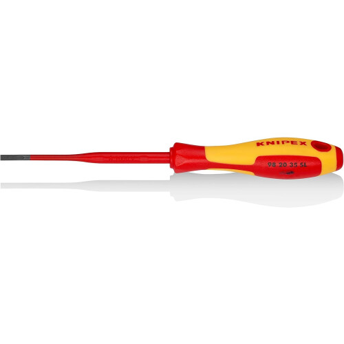 Knipex Screwdriver (Slim) for slotted screws burnished, insulating multi-component handle, VDE-tested 202 mm 98 20 35 SL
