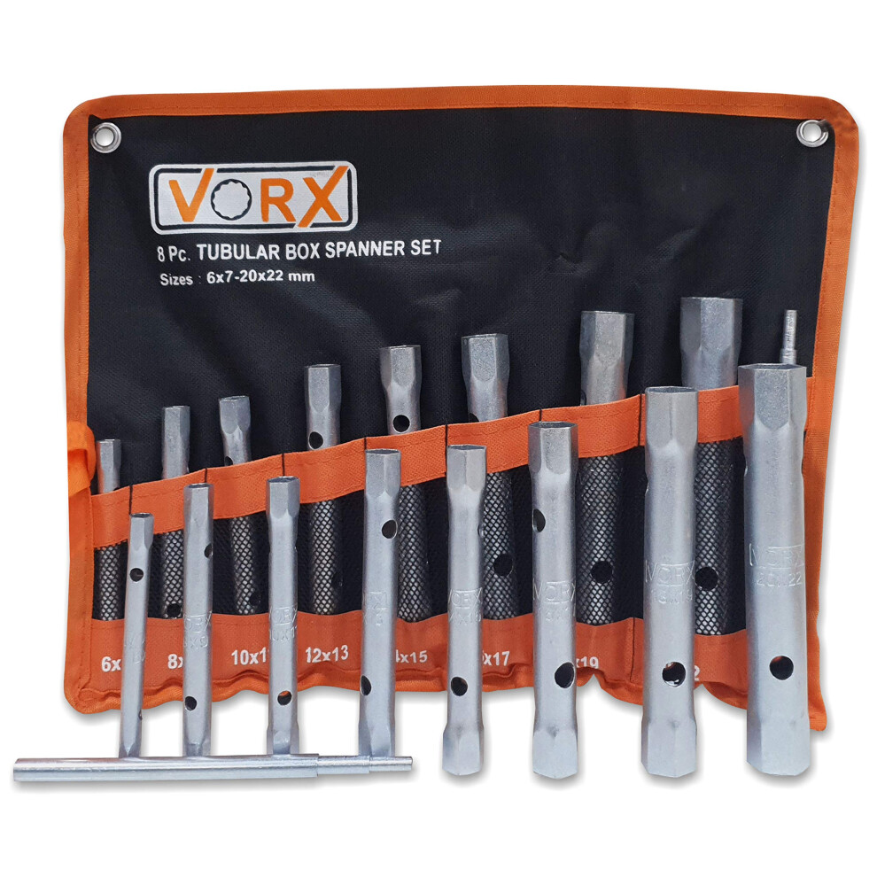 Boltwork Box Tubular Spanner Set 8Pc With 1 Two Step Tommy Bar Double Ended Metric 6X7mm To 20X22mm, Zinc Plated, Supplied In Heavy Storage Wallet, 5060734680379