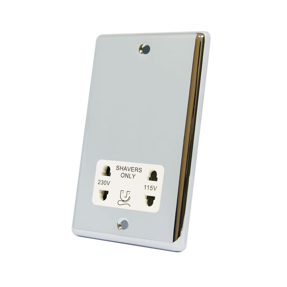 Aet Cpcshawh Polished Chrome Classical White Insert 2-Gang Dual Voltage 115V/230V Shaver Socket, 240 V 700461520078