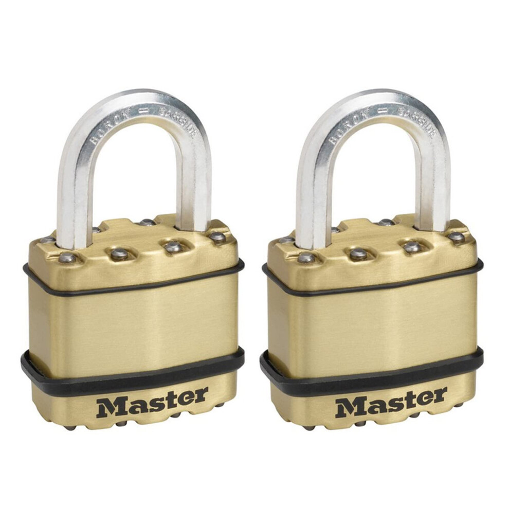 Pack of 2 High Security Padlocks, Security Level 8/10, Keyed, Outdoor, Laminated Steel / Brass Finish, Weatherproof, Standard Shackle