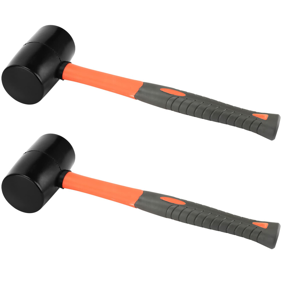 2 Pack 16 Oz Rubber Hammer, Solid Rubber Mallet Hammer, Fiberglass Handle Rubber Mallet For Flooring, Paving, Woodworking 787502690815