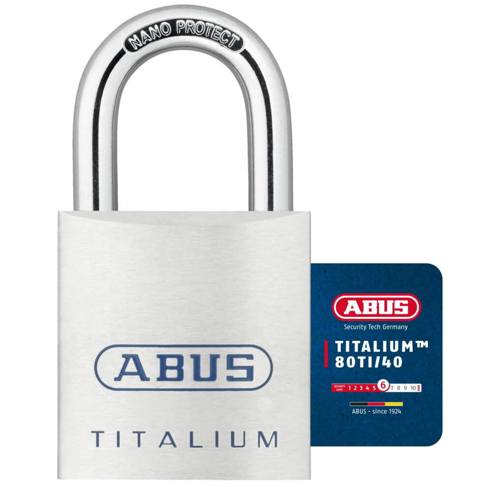 Titalium padlock 80TI/40 - Cellar lock with lightweight, solid lock body made of special aluminium - ABUS security level 6 - Silver