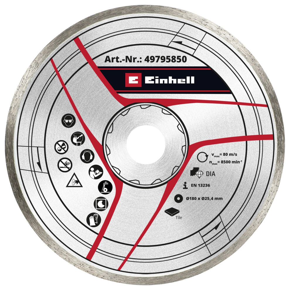 Original Einhell Diamond Cutting Disc 180 x 25.4 mm (Tile Cutter Accessories, Diameter 180 x 25.4 mm, 4 mm Diamond Edge, Max. 8500 rpm, for Einhell